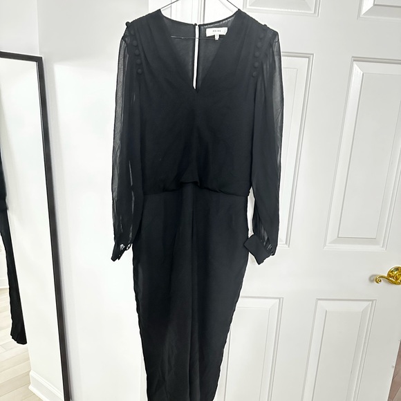 REISS Adeliza Women Button Detail Black Jumpsuit Long Sheer Sleeves - Picture 6 of 9